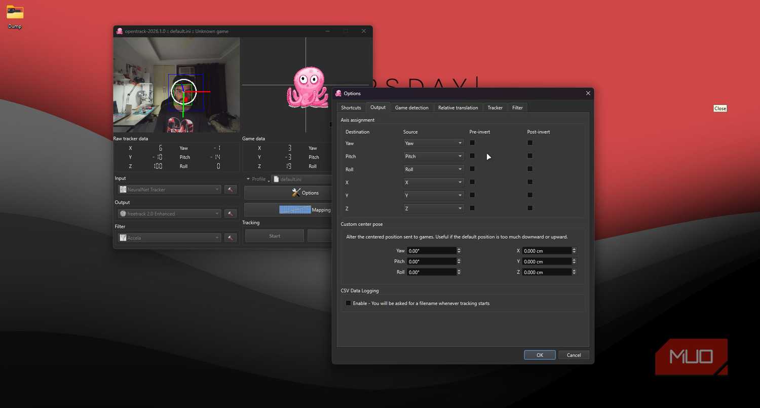 OpenTrack axis assignment menu.