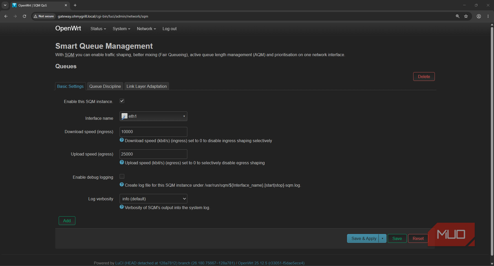 OpenWRT create and configure SQM smart queue management for WAN interface