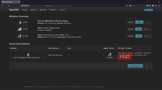 OpenWRT network and wireless settings showing Wi-Fi adapter in client mode