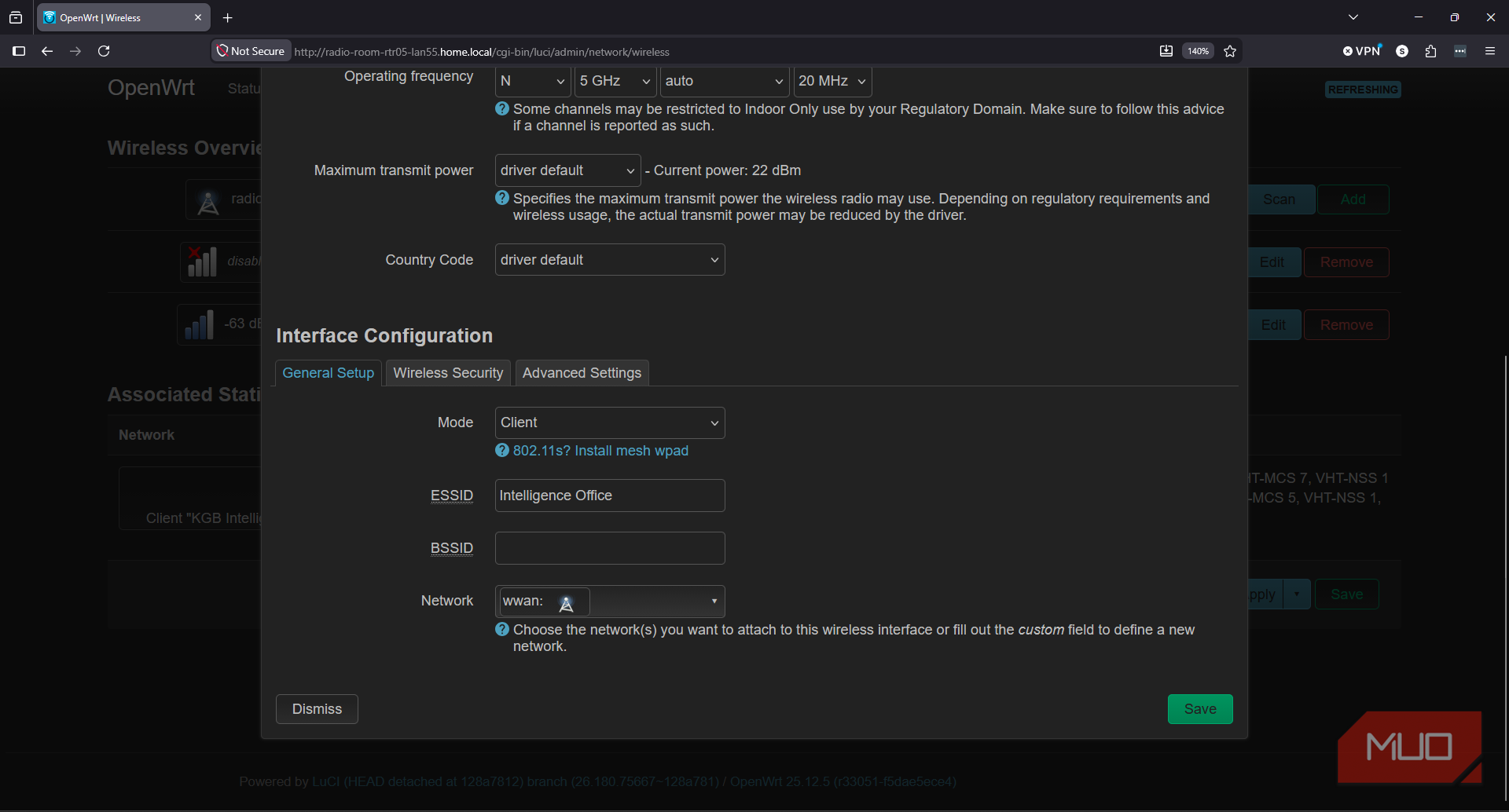 OpenWRT network and wireless edit existing client mode connection