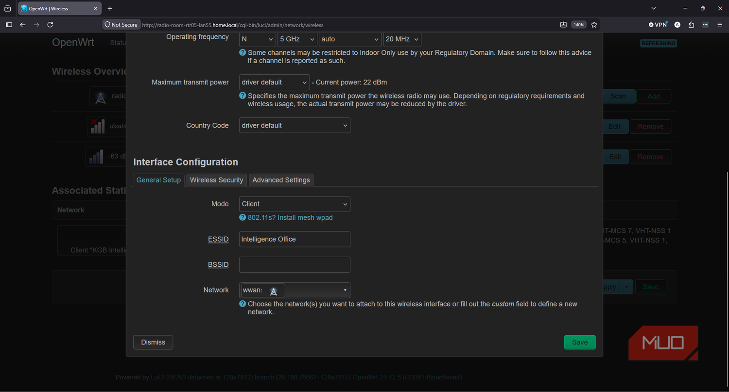 OpenWRT network and wireless edit existing client mode connection