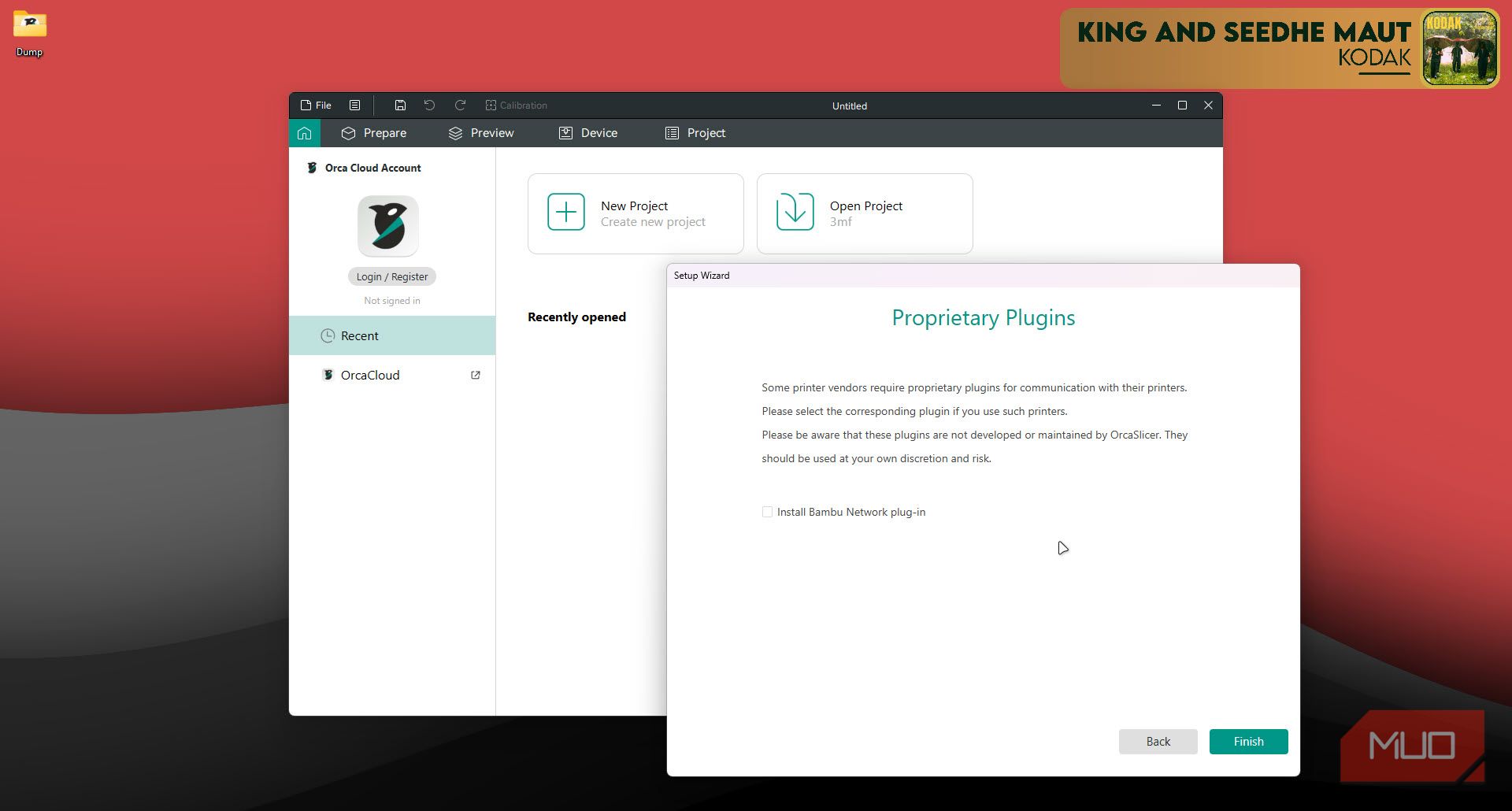 OrcaSlicer Bambu network plugin prompt.