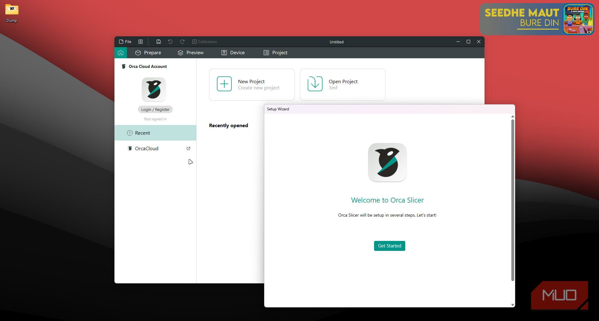 OrcaSlicer configuration wizard start.