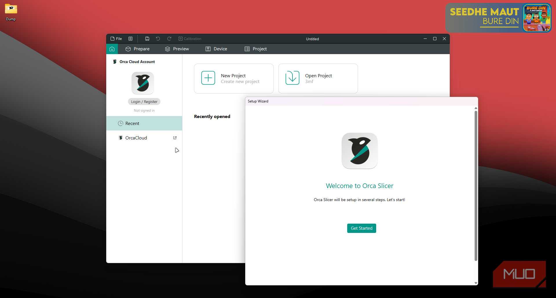 OrcaSlicer configuration wizard start.