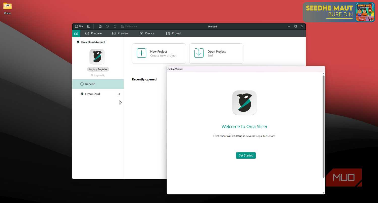OrcaSlicer configuration wizard start.