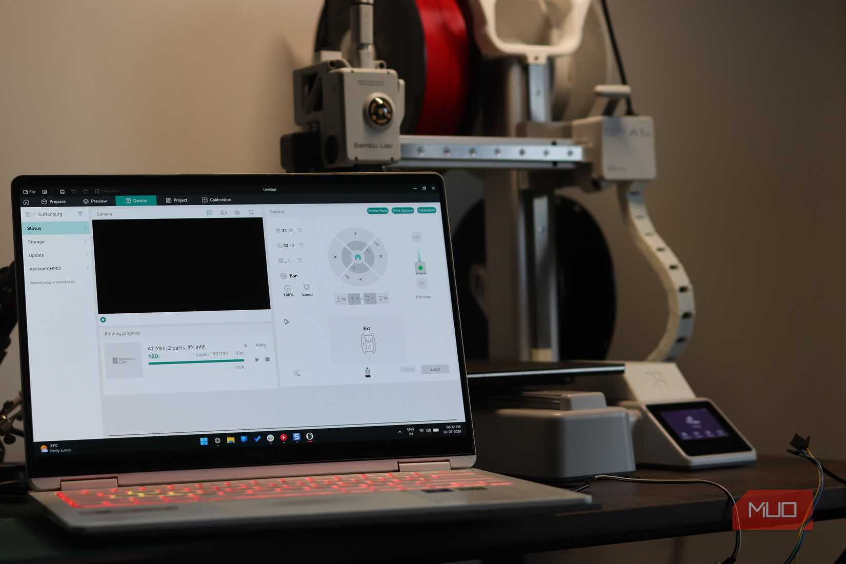 OrcaSlicer running on Windows Laptop in front of 3D printer.