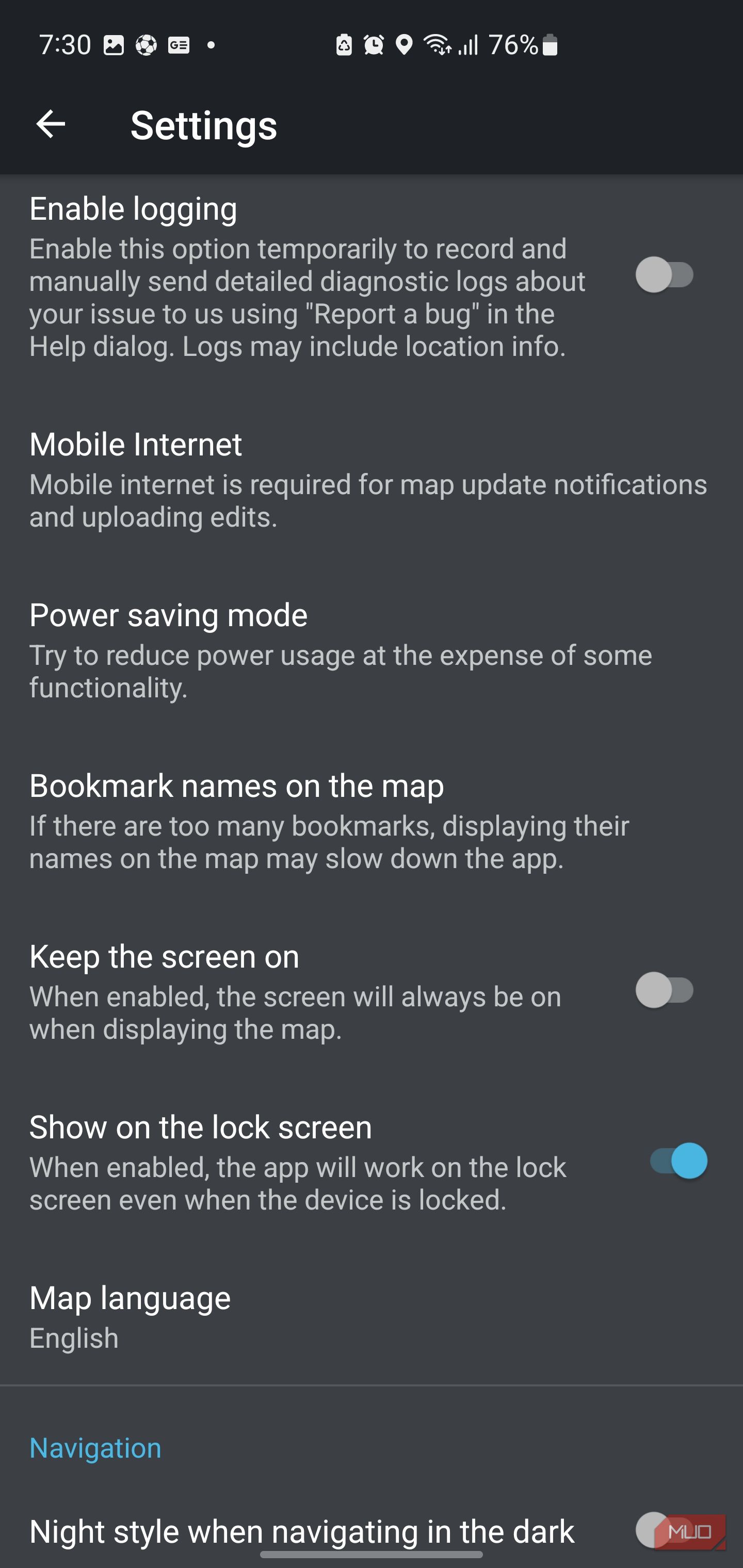Organic Maps settings.