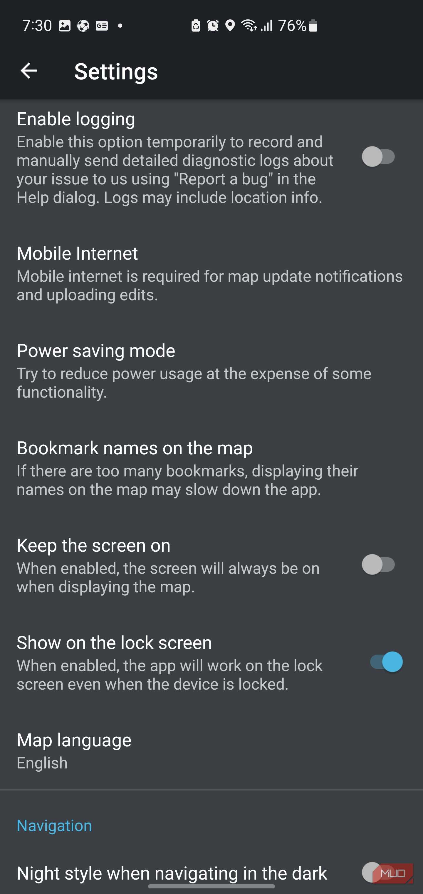 Organic Maps settings.