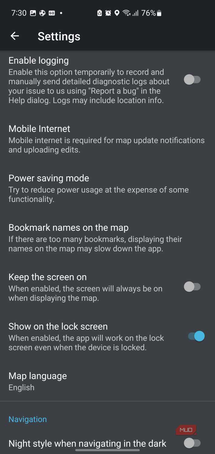 Organic Maps settings.