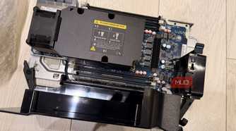 Overhead view of the HP Z6 G4 motherboard tray with CPU heatsink and memory slots