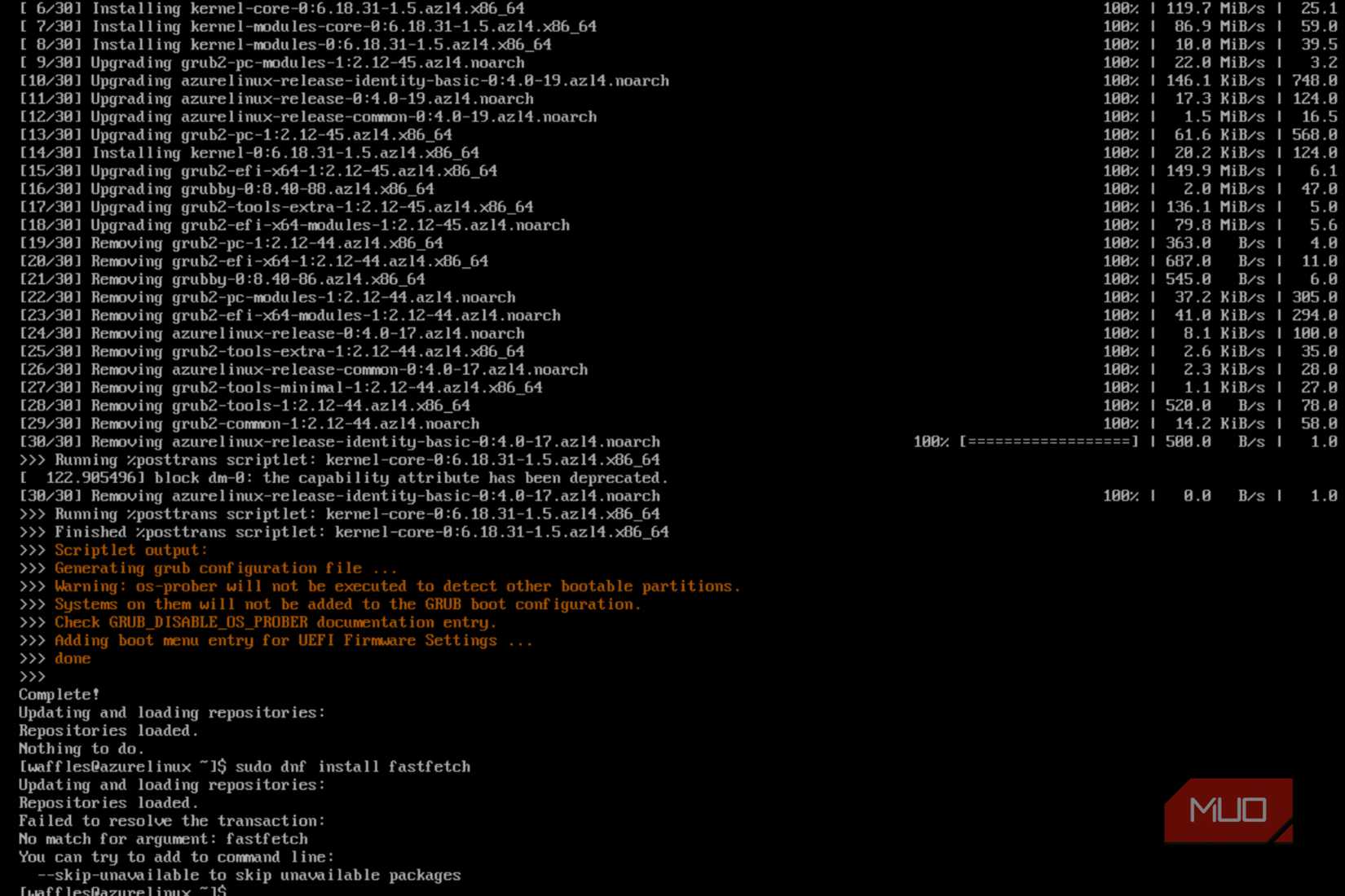 Failing to install packages in Azure Linux