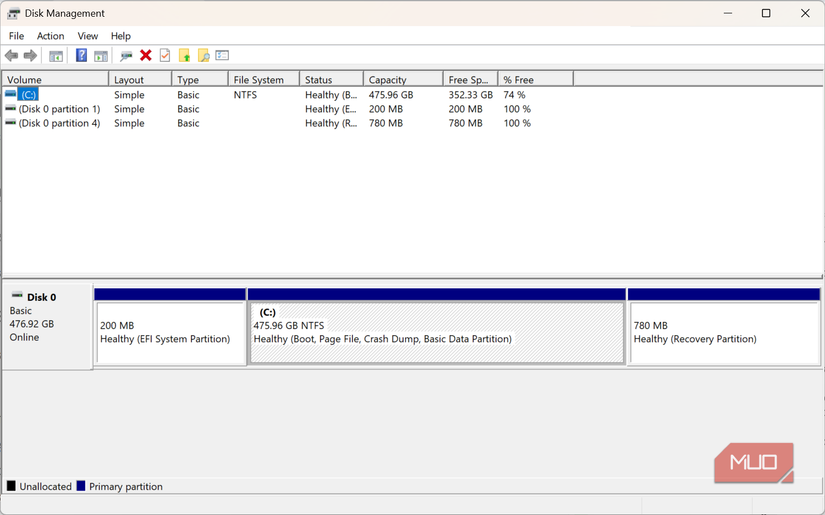 PC storage on computer management