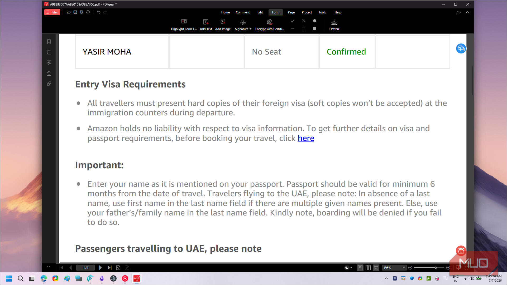 PDFgear Form tab toolbar