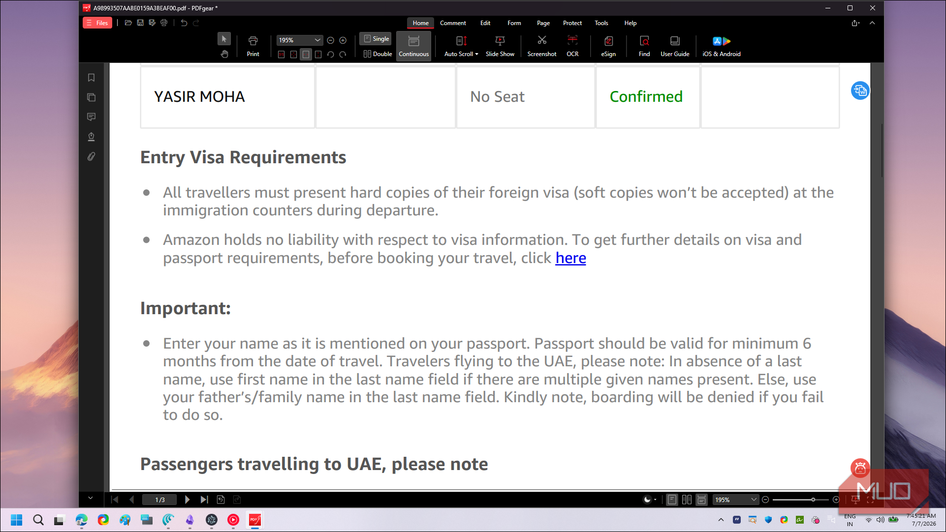 PDFgear Home tab visa document