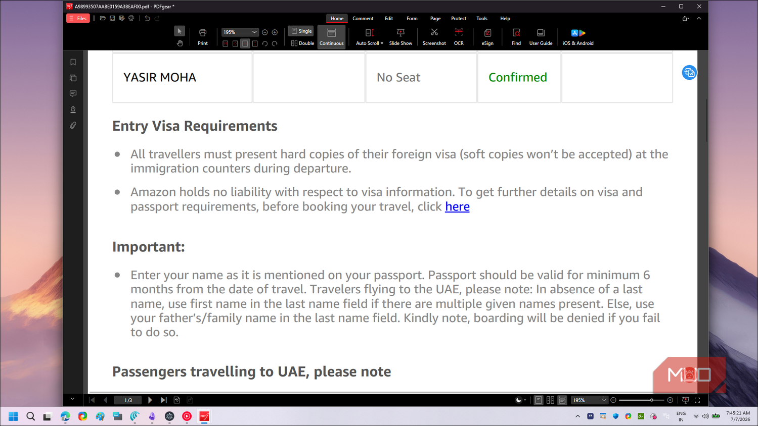 PDFgear Home tab visa document