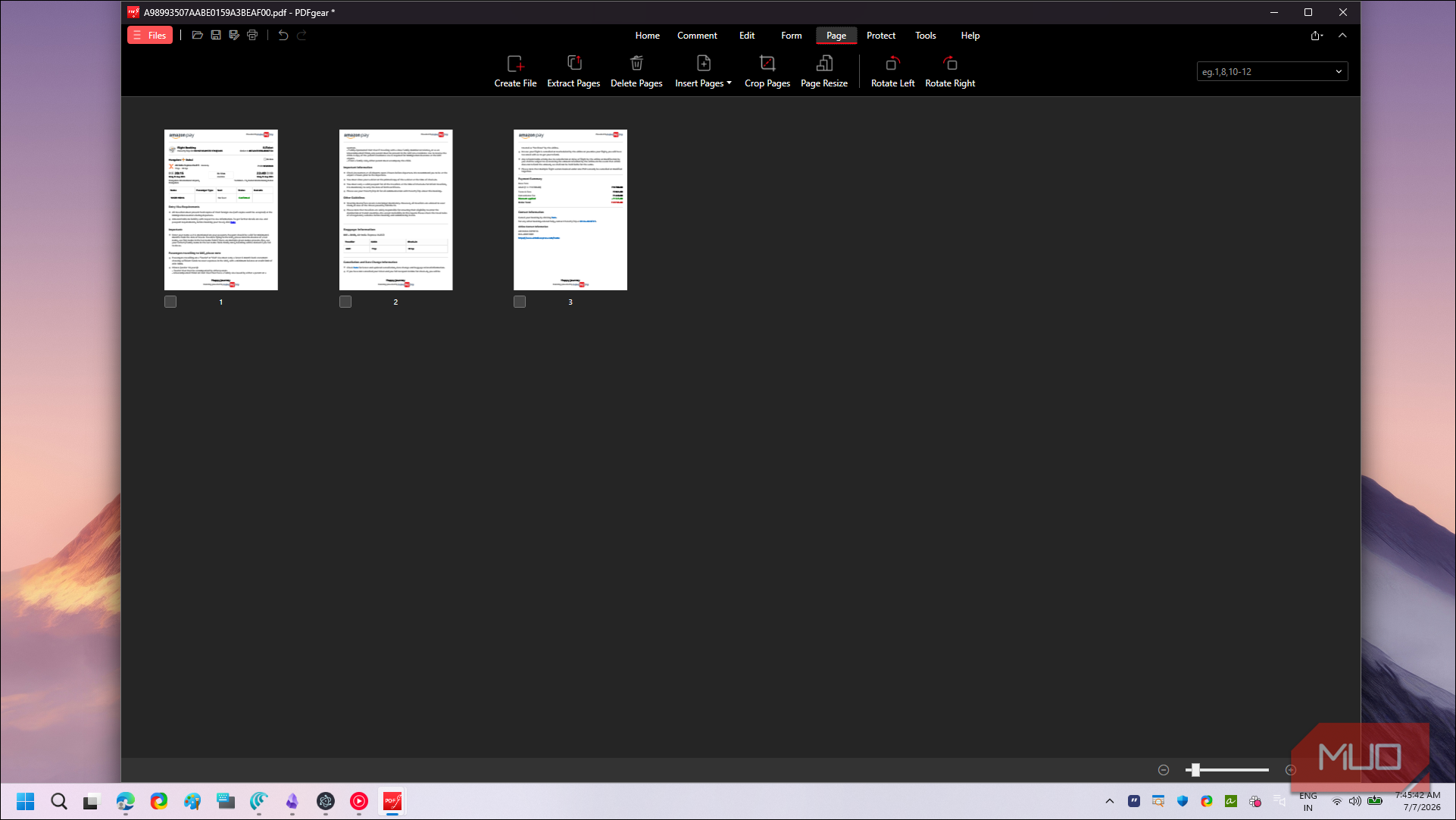 PDFgear Page thumbnails view