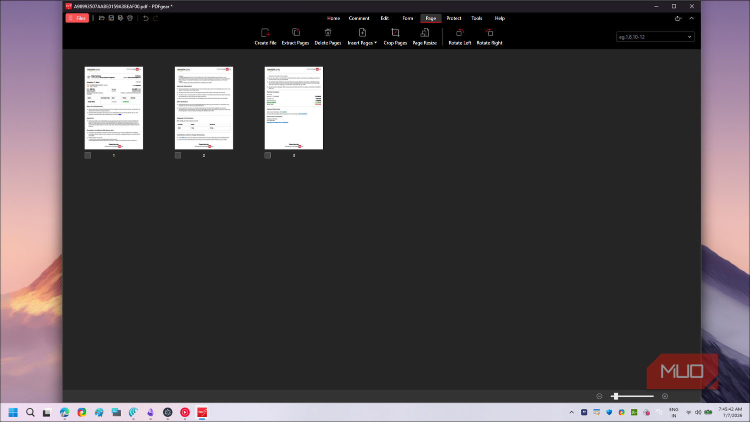 PDFgear Page thumbnails view