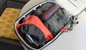A top-down look at the packing cubes in the Peak Design 2-in-1 travel bag.