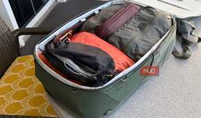 An angled view of gear in a Peak Design travel bag.