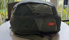 The two bags of the Peak Design 2-in-1 travel bag attached.