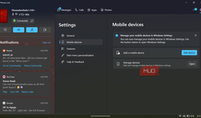 Phone Link app showing settings and notifications_