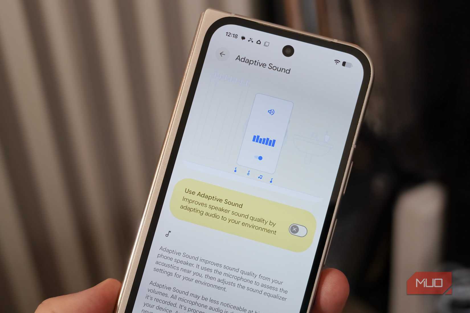The Adaptive sound page in the Settings app on a Pixel phone.