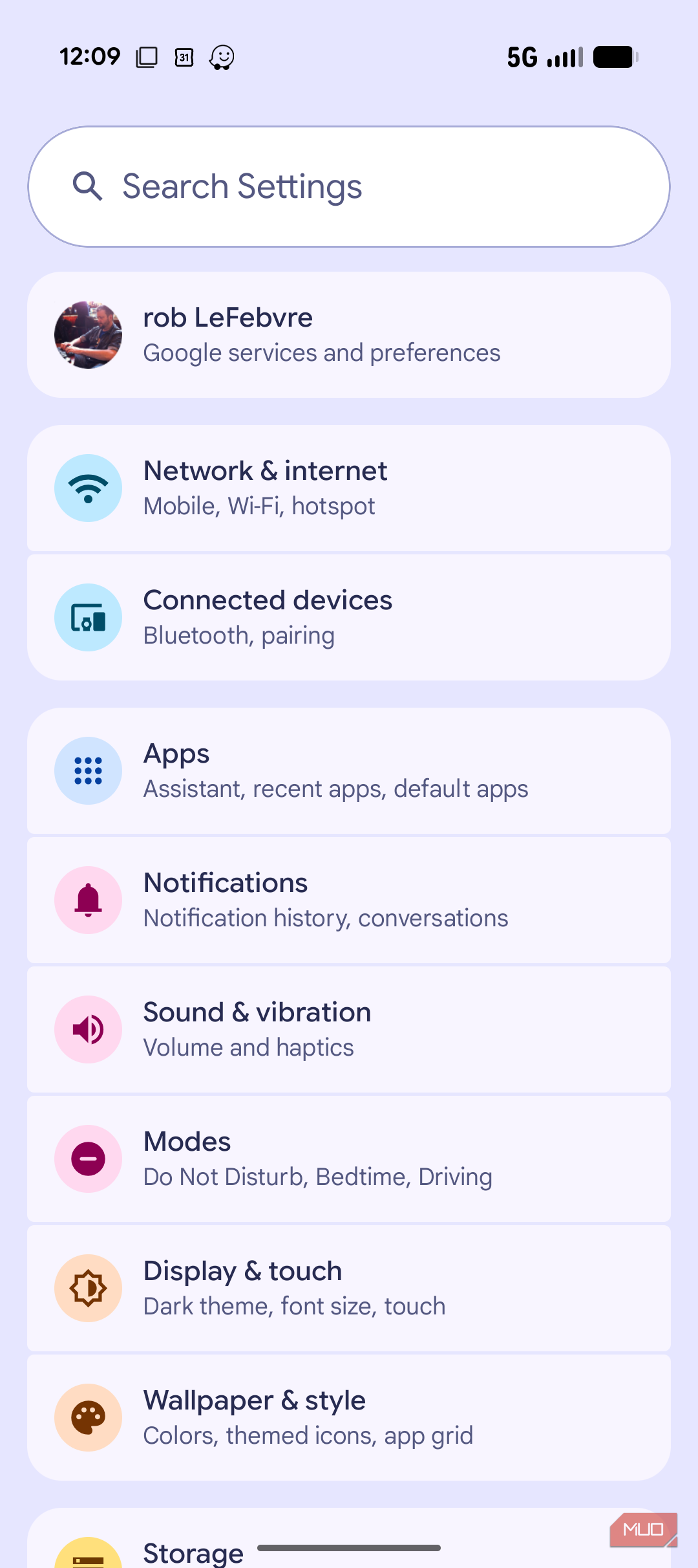 Pixel settings menu with various options