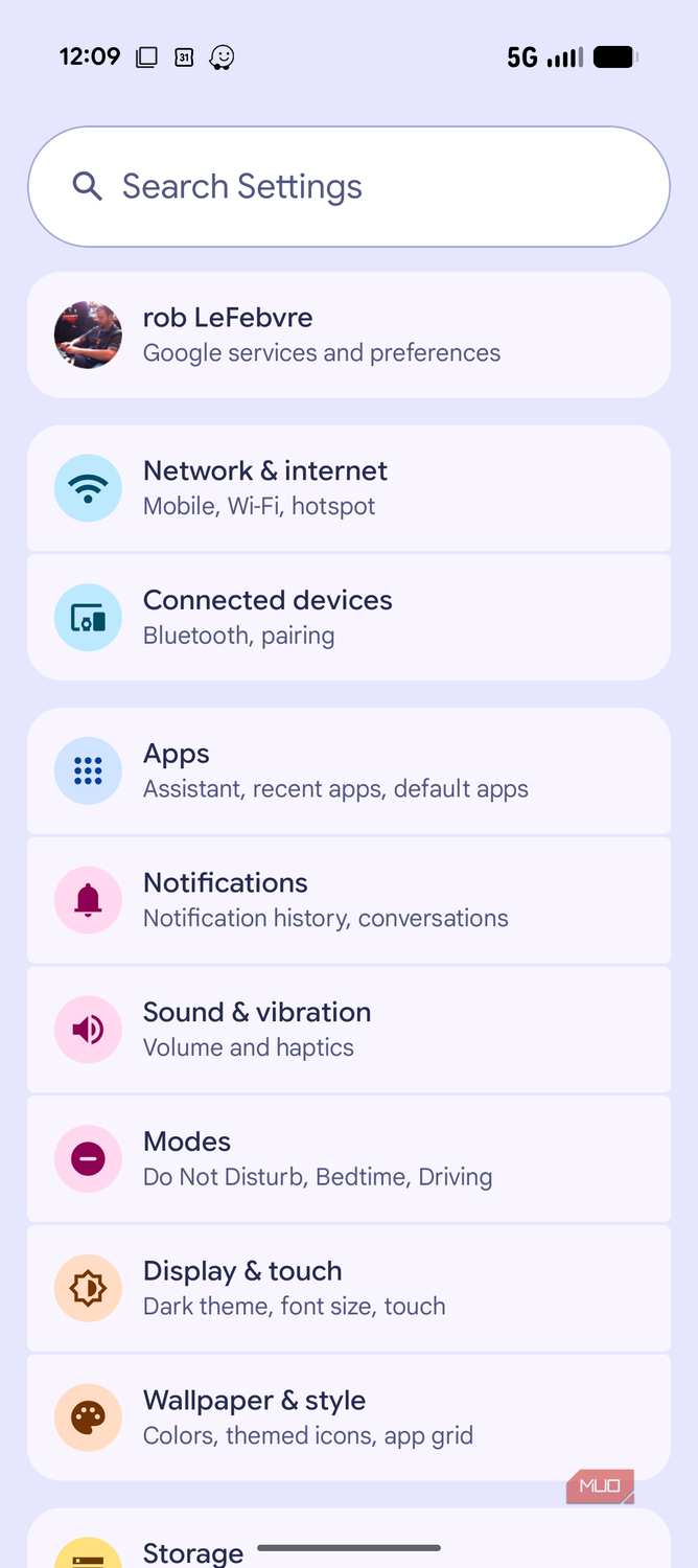 Pixel settings menu with various options