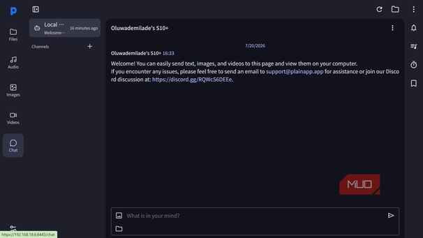 Plain app chat interface on dark mode