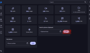 PlainApp dashboard overview of mobile phone data.