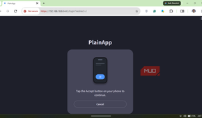 PlainApp web login mobile verification prompt