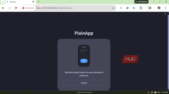 PlainApp web login mobile verification prompt