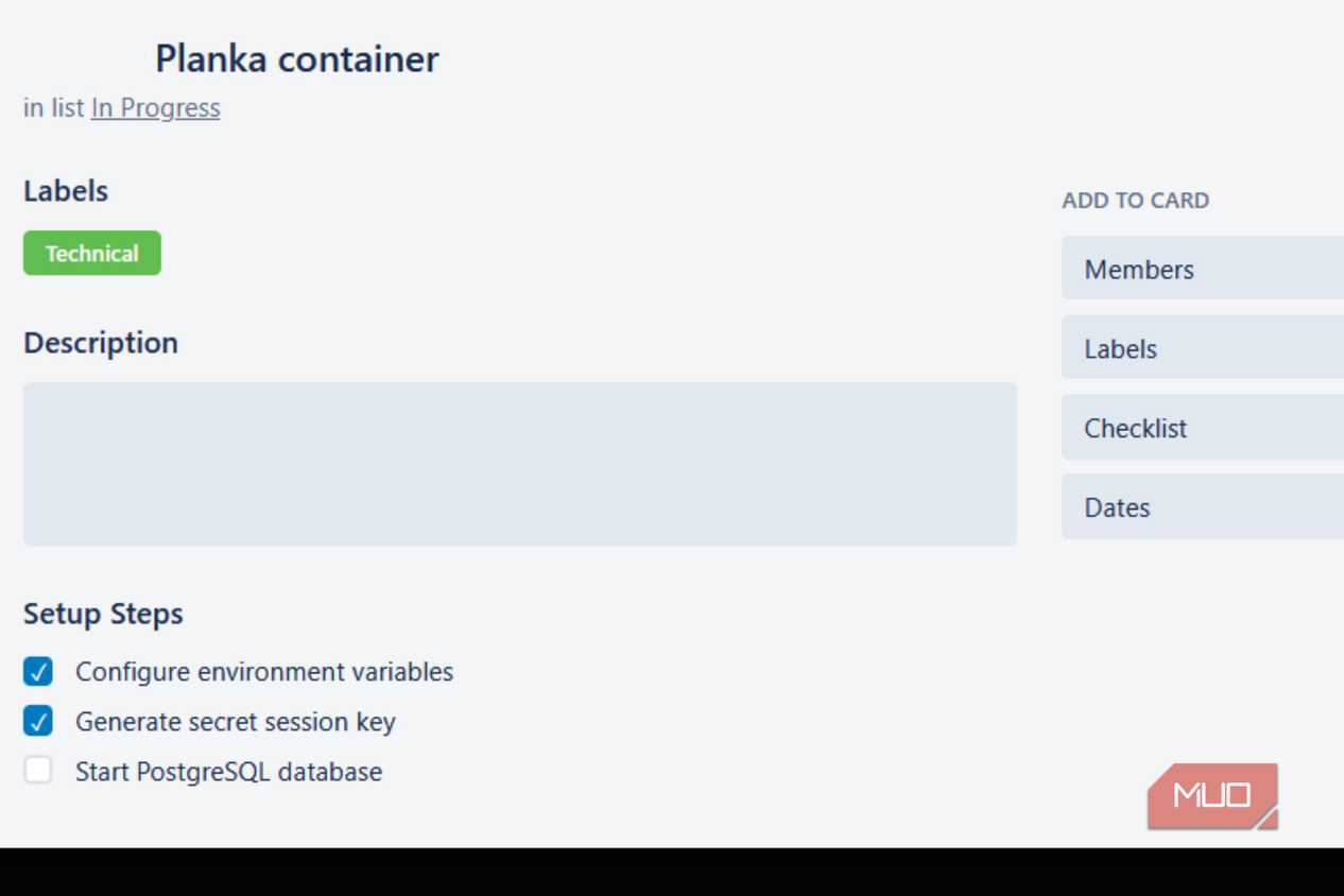 Planka container with a description grayed out