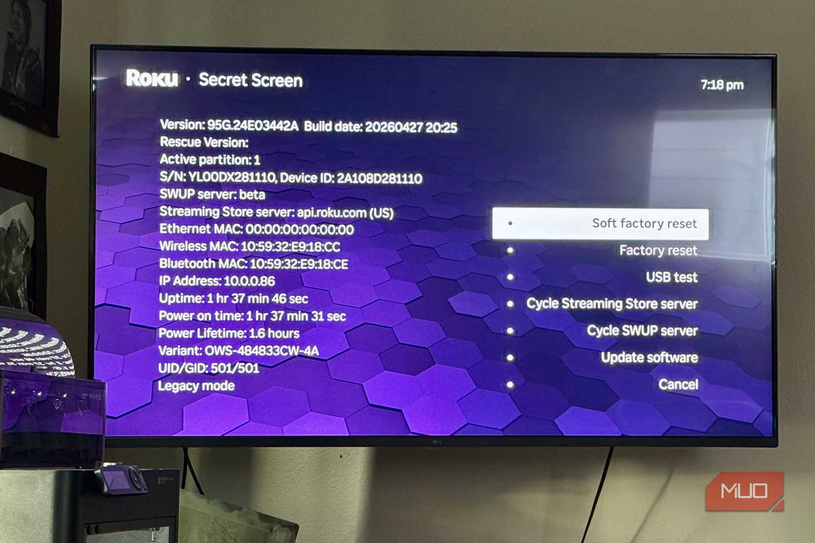 Roku platform secret screen