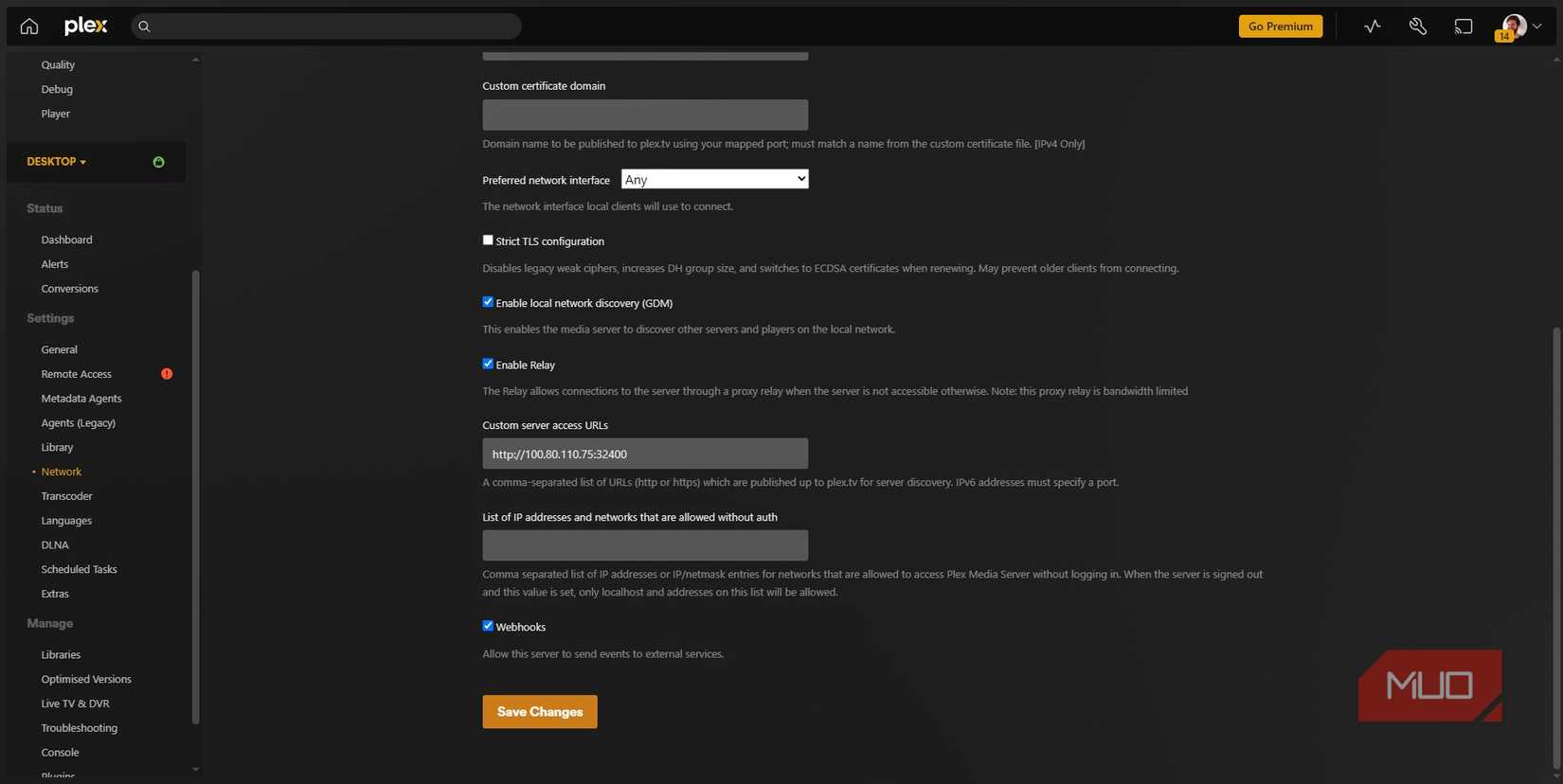 plex media server add custom access url.