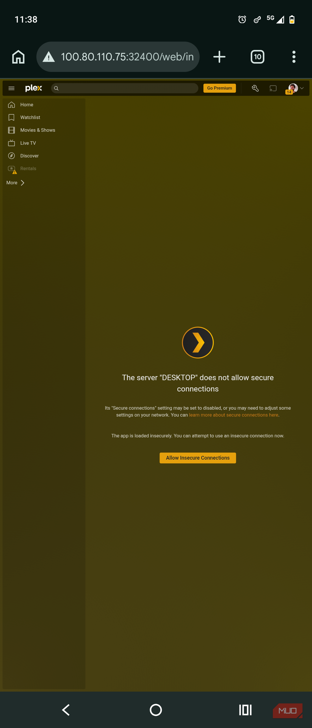 plex mobile app remote server doesnt allow secure connections