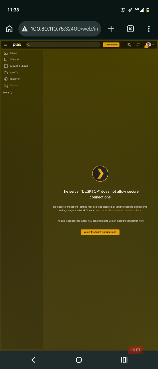 plex mobile app remote server doesnt allow secure connections