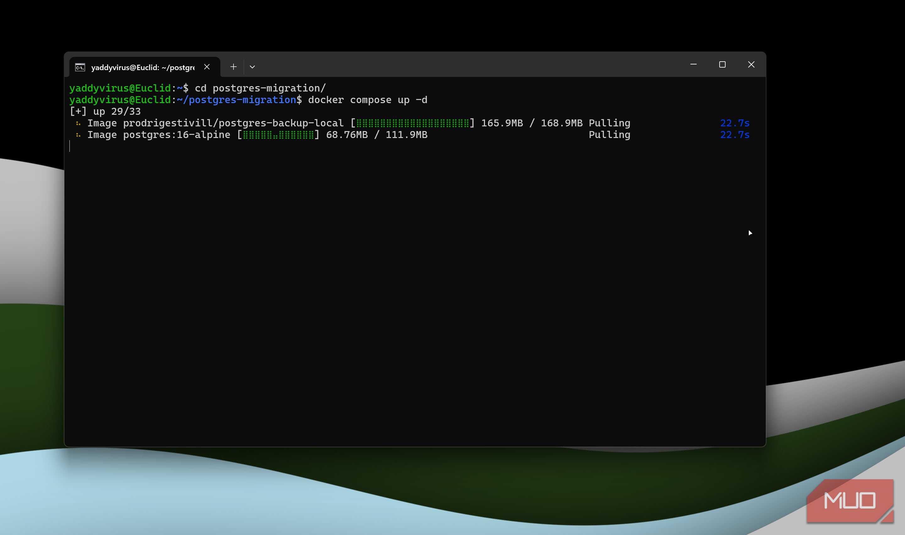 Postgres container downloading.