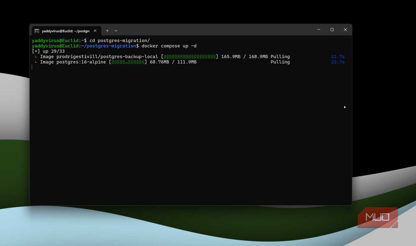 Postgres container downloading.