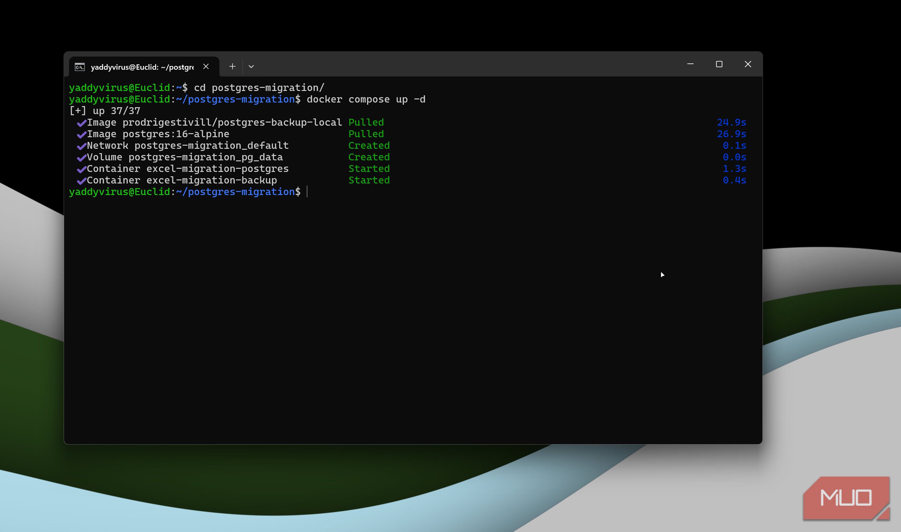 Postgres container running.