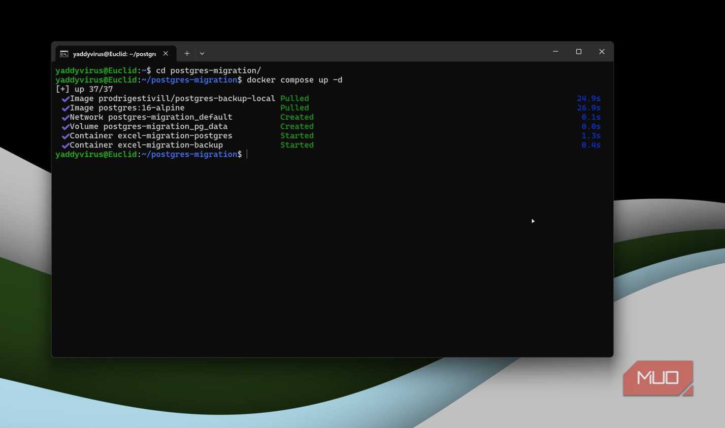 Postgres container running.
