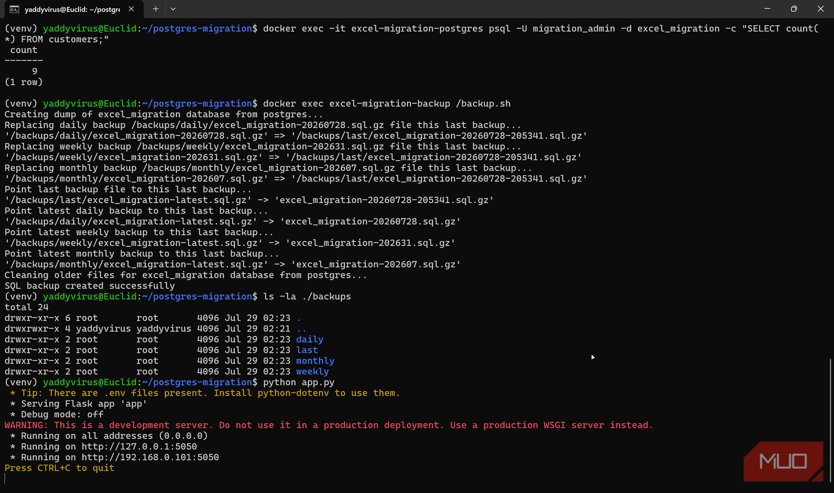 Postgres dashboard running.