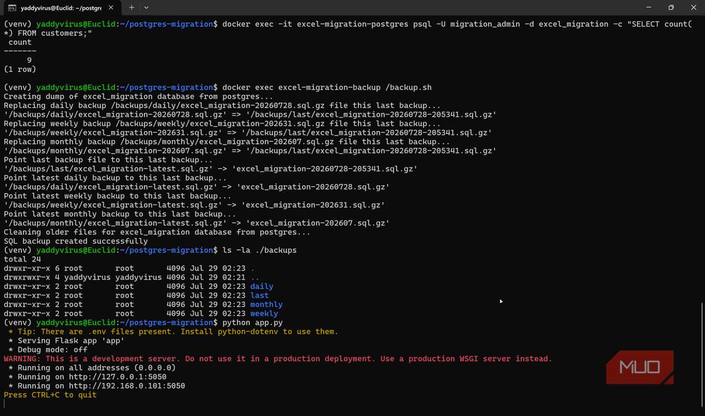Postgres dashboard running.