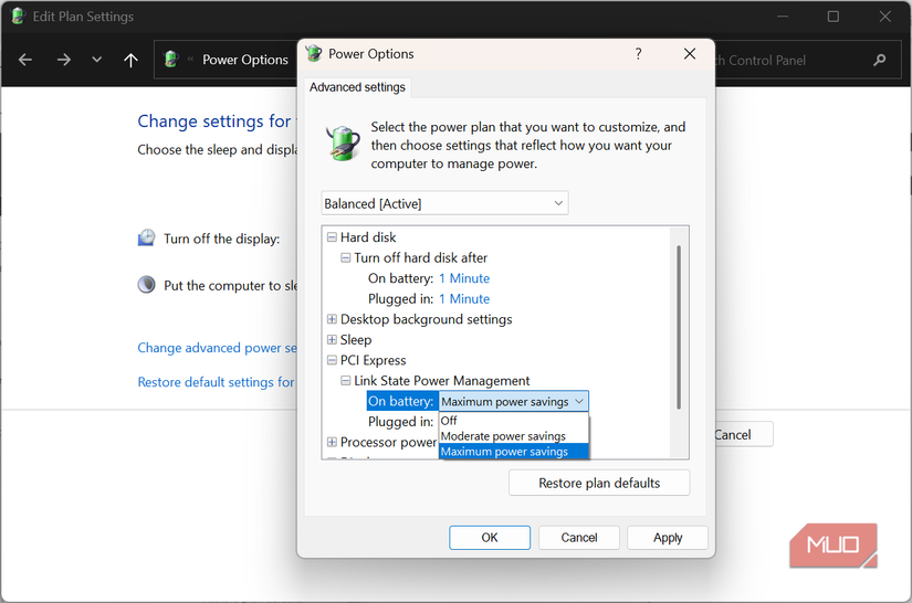 Power link state options
