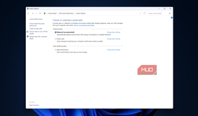 Power options set to Balanced in Windows Control Panel.
