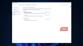 Power options set to Balanced in Windows Control Panel.