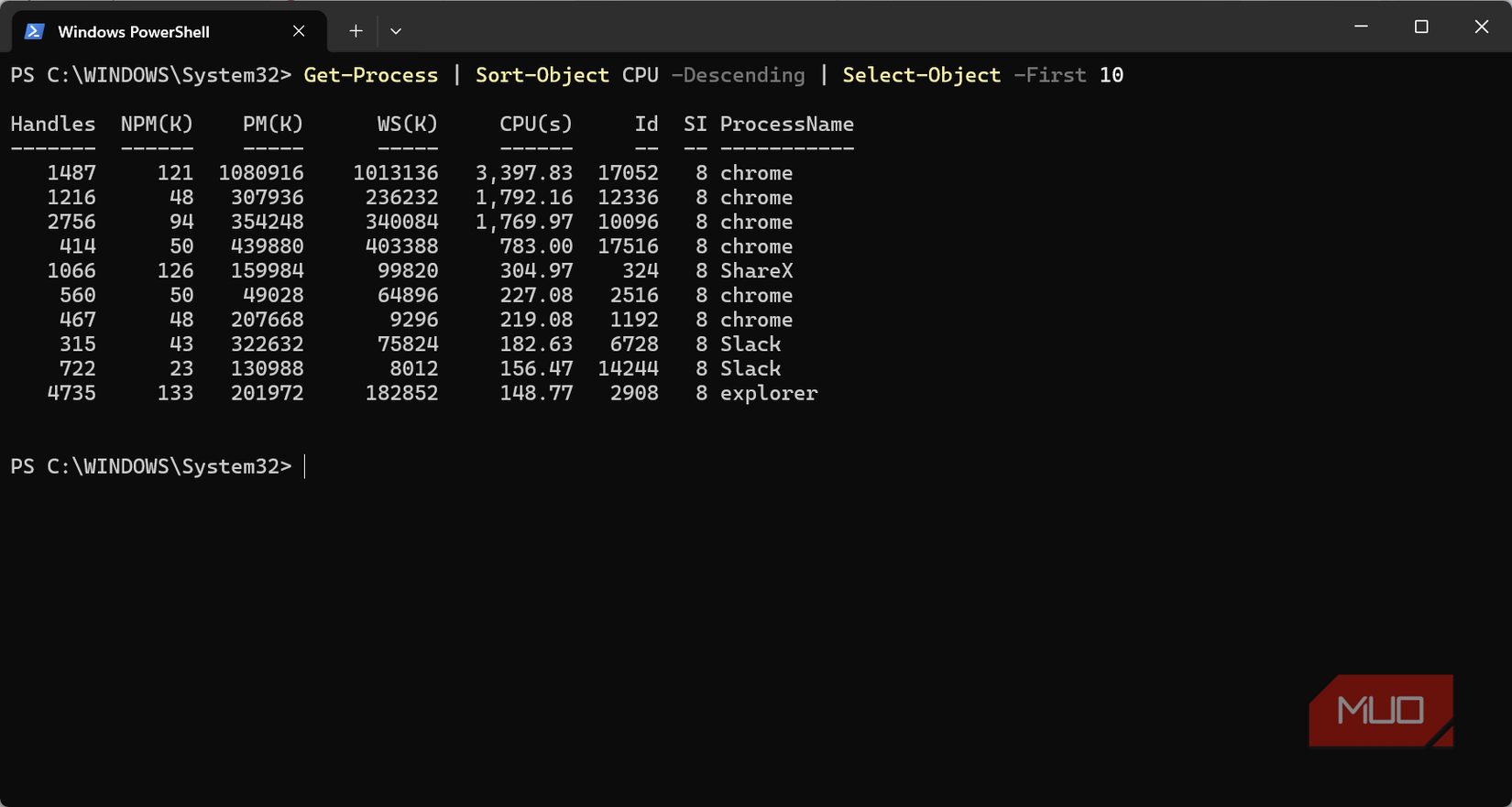 PowerShell GetProcesss command