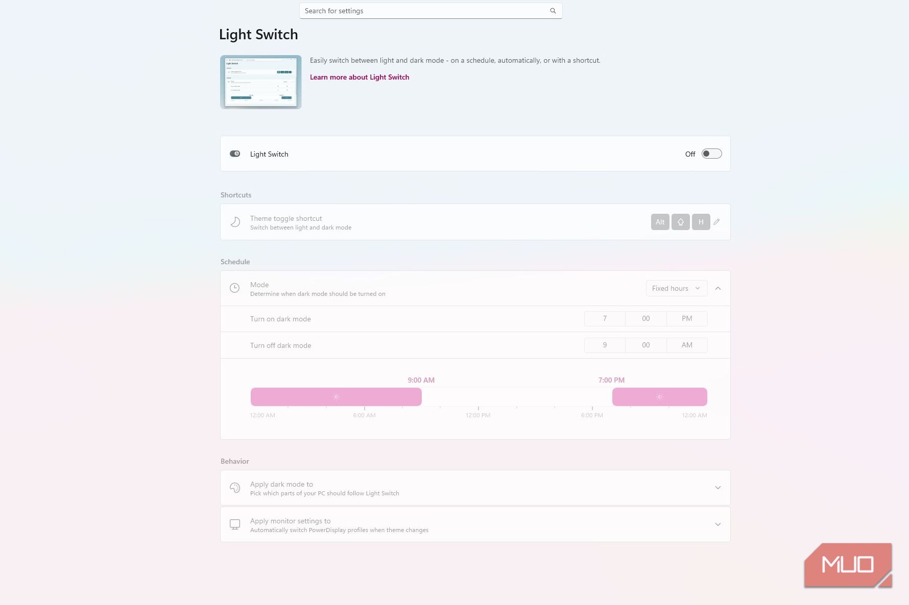 PowerToys Light Switch off