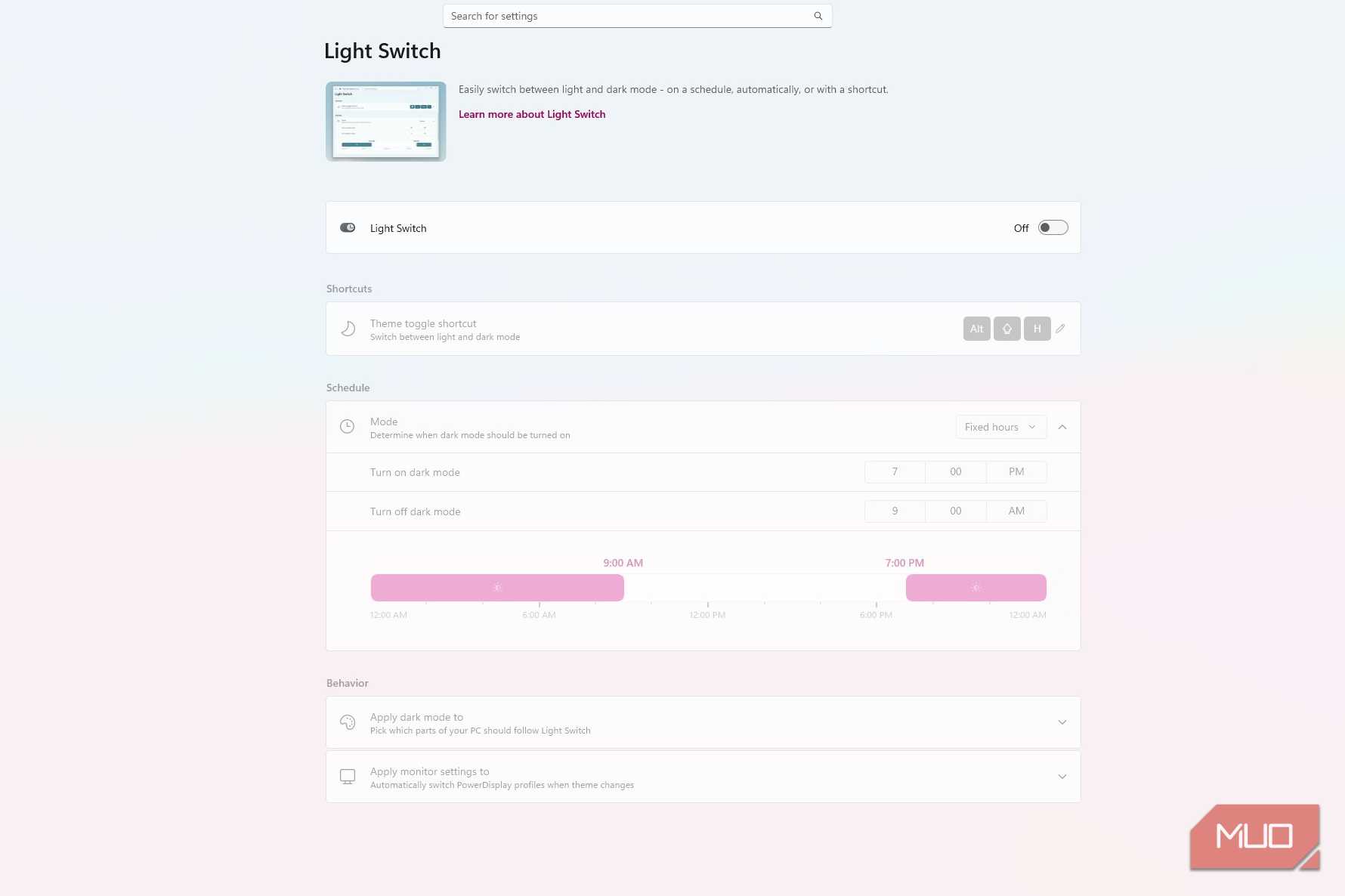 PowerToys Light Switch off