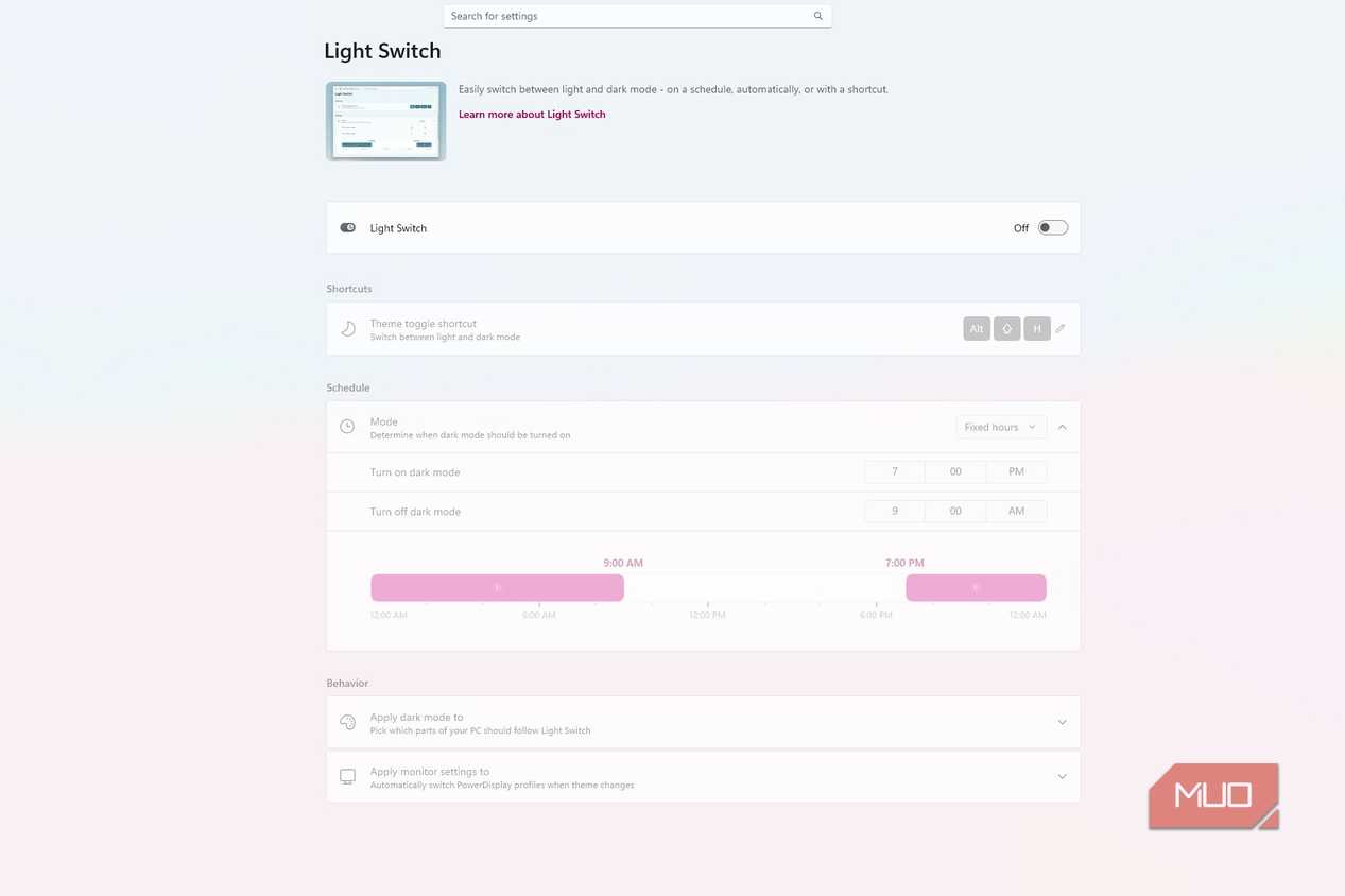 PowerToys Light Switch off